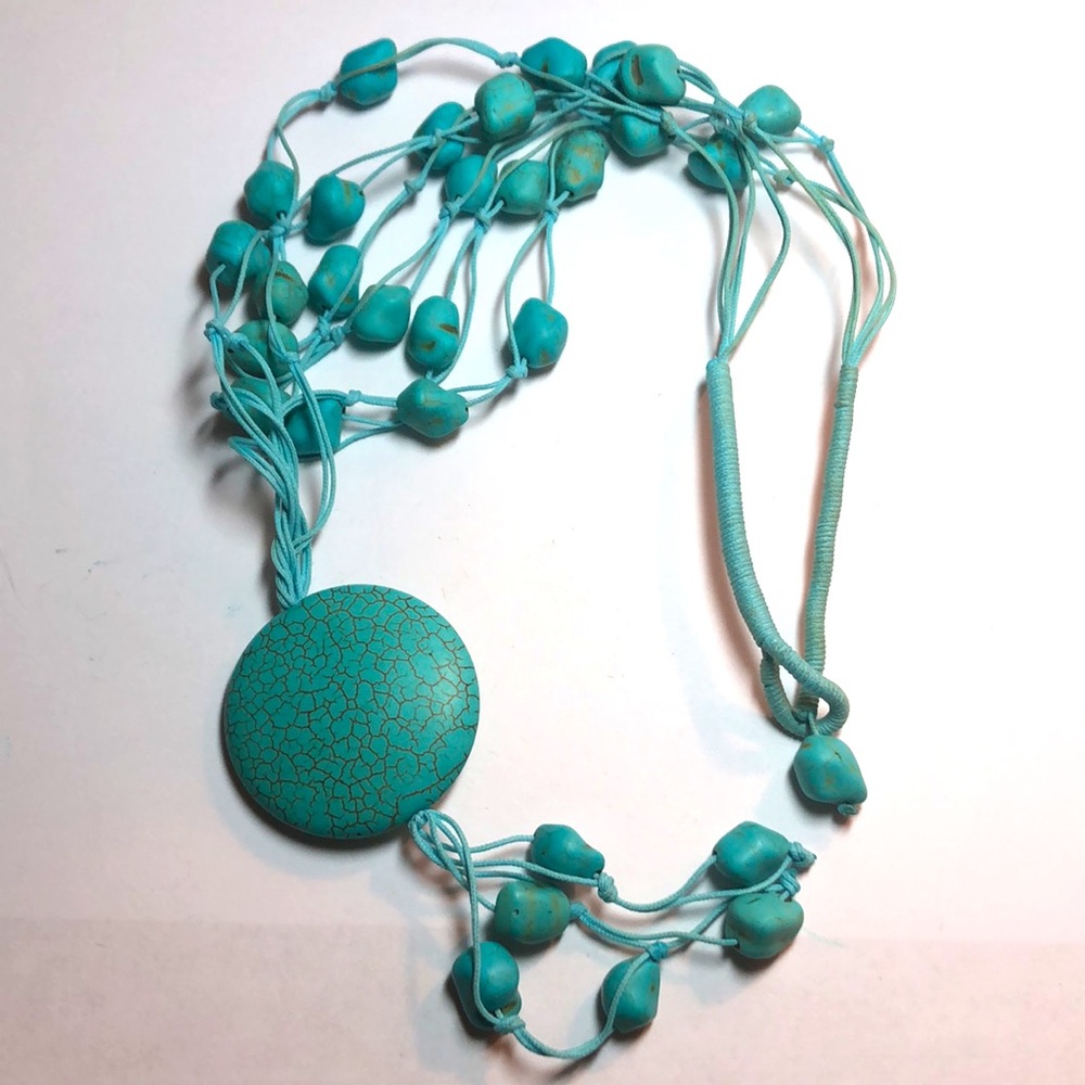 Coral blue stone necklace 14” full length